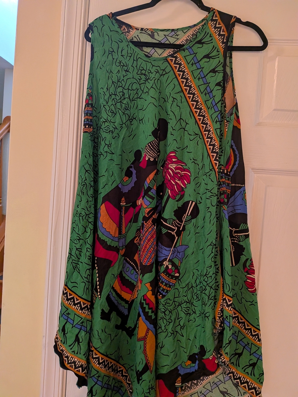 Green High-Low Ethnic Print Dress
